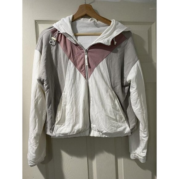 Zyia Active Women's Large Jacket White Gray Pink Colorblock Full Zip Cropped,S - Picture 7 of 7